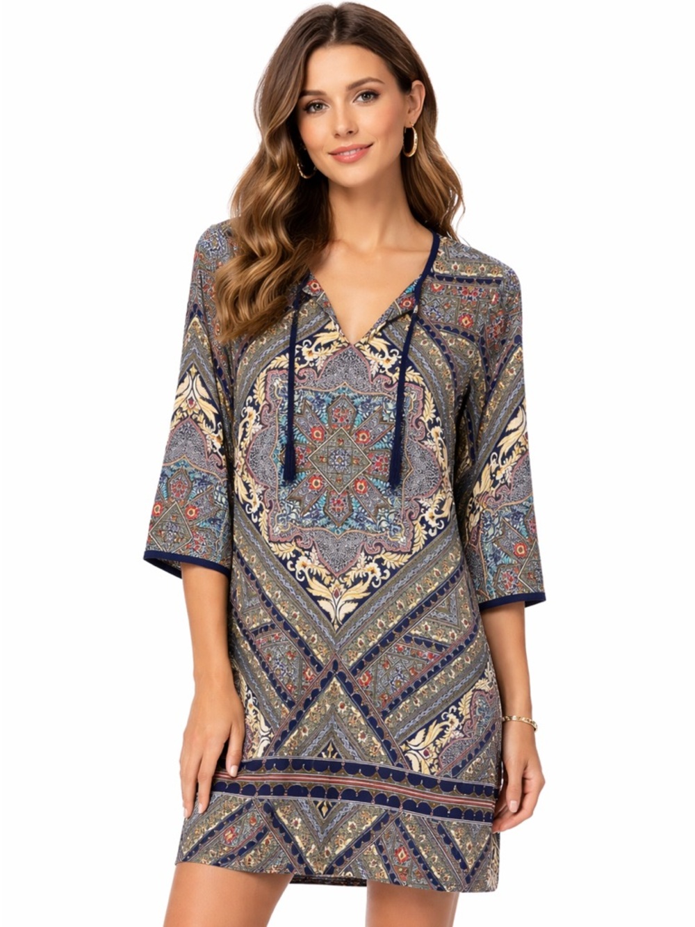 Westport 1962 boho stretch knit jersey dress geometric paisley print size 8